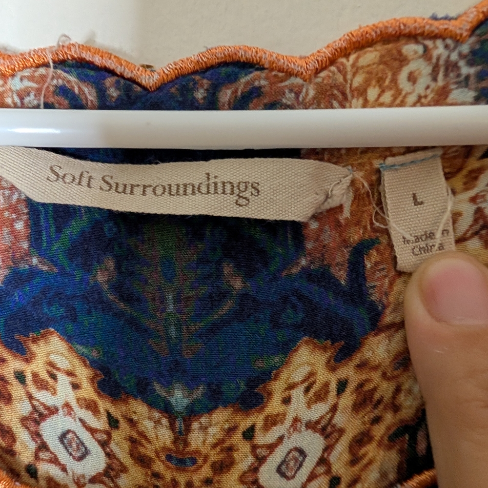 Soft Surroundings Blue and Brown Patterned Blouse - Picture 3 of 3